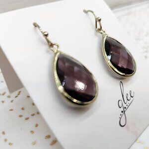 Plum Purple Crystal Teardrop Dangle Earrings